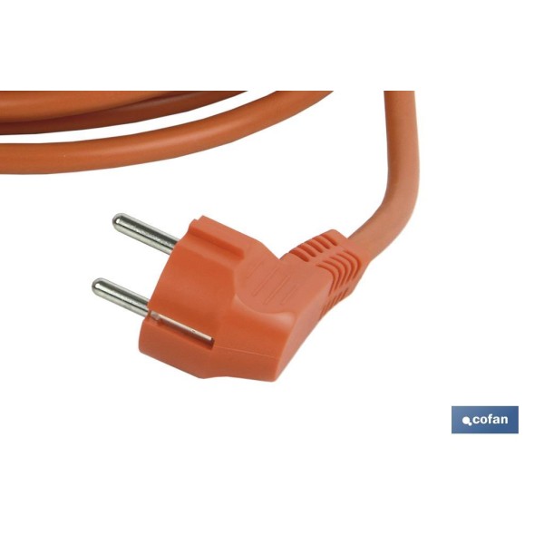 Prolongador de cable bipolar IP44 con toma de tierra lateral, medidas 10 y 25 metros color naranja